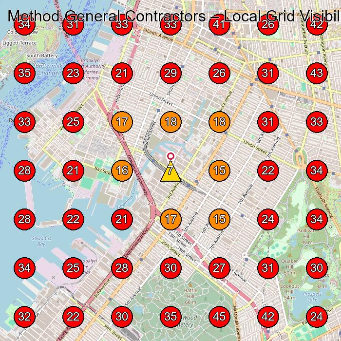 Method General Contractors GeoGrid visibility map for General Contractor in Brooklyn